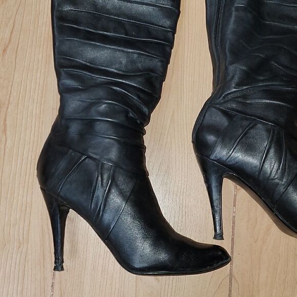 ALDO BLACK SLOUCH HIGH HEEL BOOTS, SIZE 40 (8.5) - Picture 3 of 15